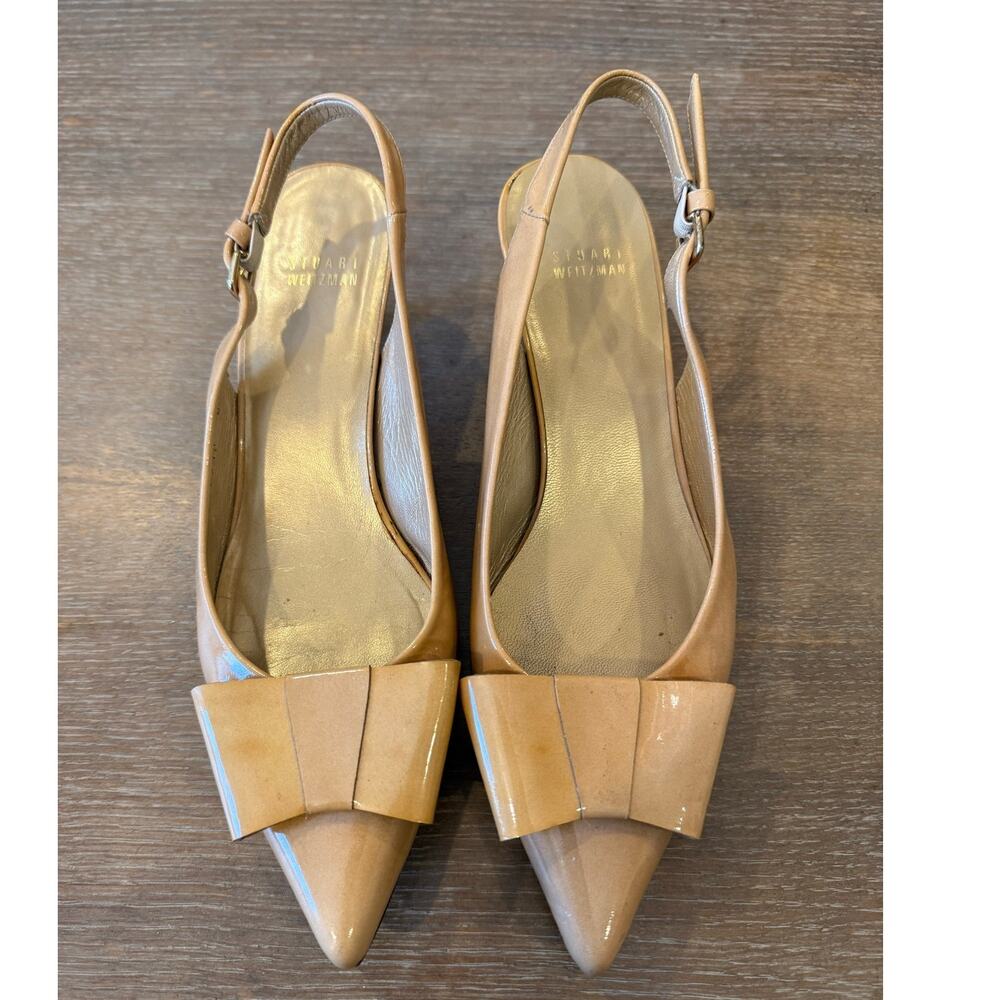 STUART WEITZMAN Tan Bow Kitten Slingback Heels Women 8.5 Fair condition